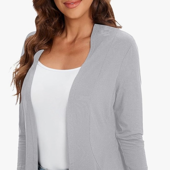 Women's Open Front Cardigan Jersey 3/4 Sleeves Dove Gray New With Tags Waterfall - Picture 4 of 16